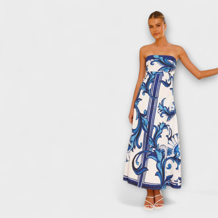 Iris - Retro Floral Long Tube Dress