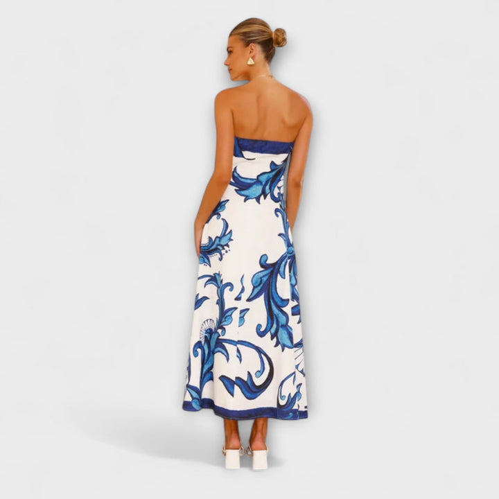 Iris - Retro Floral Long Tube Dress