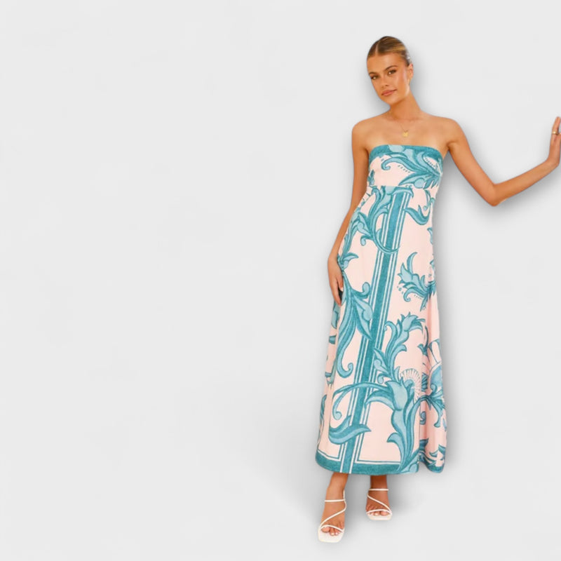 Iris - Retro Floral Long Tube Dress