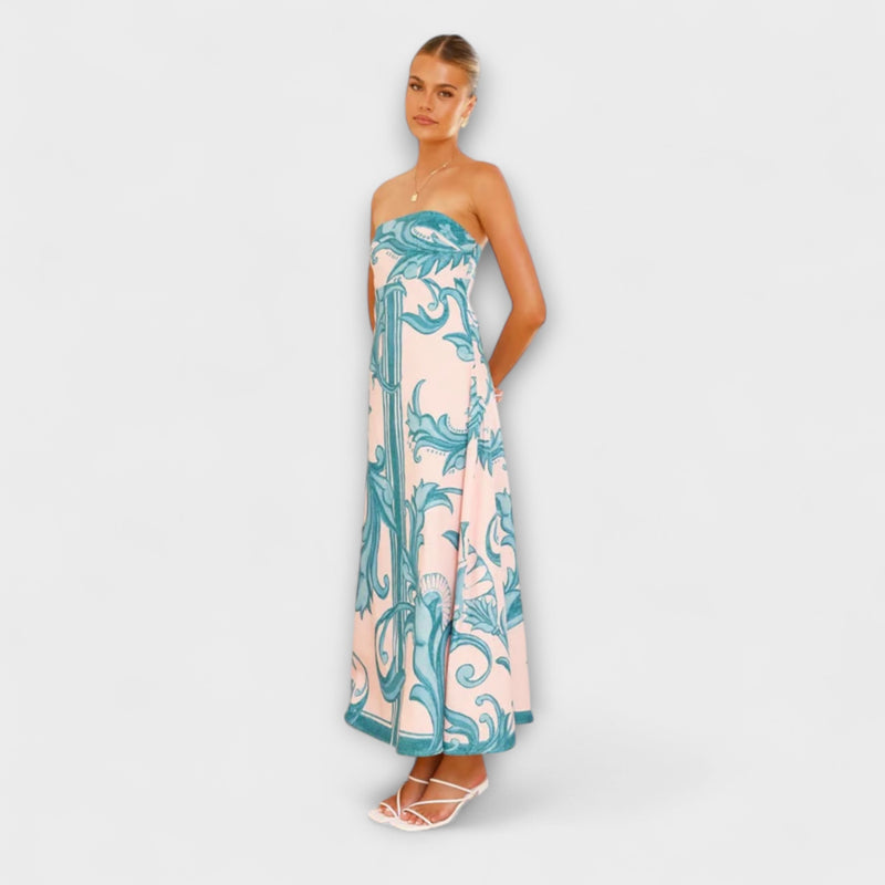 Iris - Retro Floral Long Tube Dress