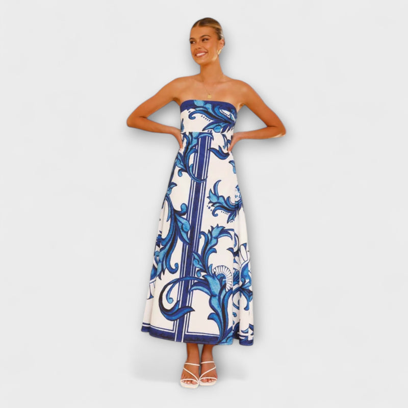 Iris - Retro Floral Long Tube Dress