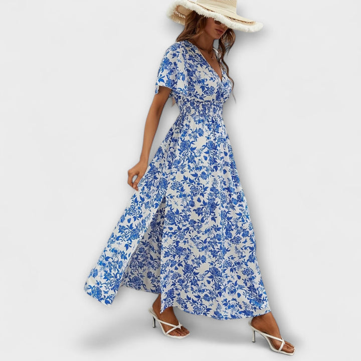 Bea - Bohemian V-Neck Blue Coastal Dress