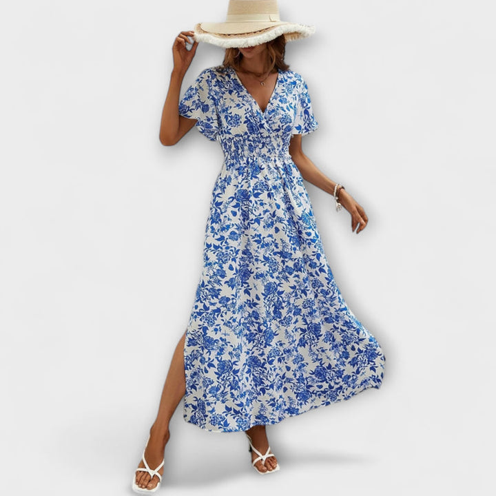Bea - Bohemian V-Neck Blue Coastal Dress
