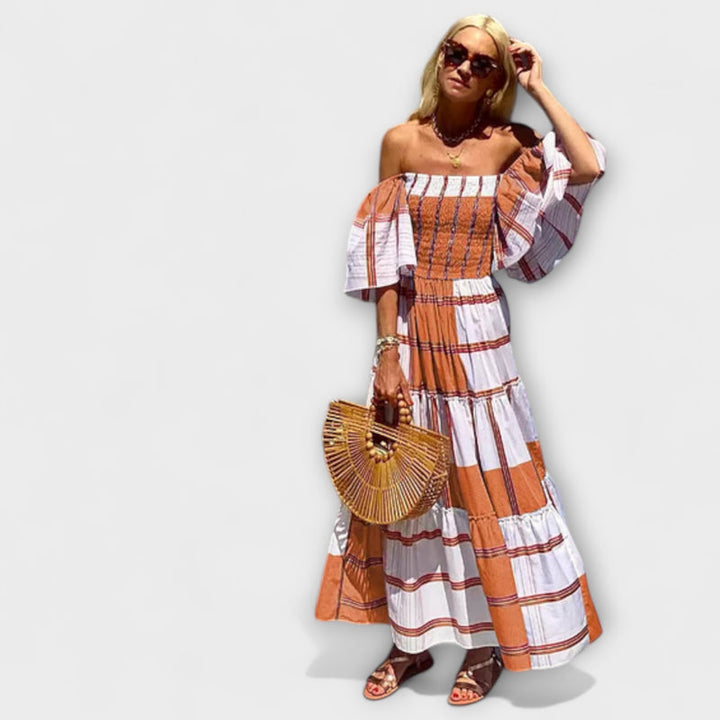 Seraphina - Elegant Off-Shoulder Maxi Dress with Exquisite Mexican Print