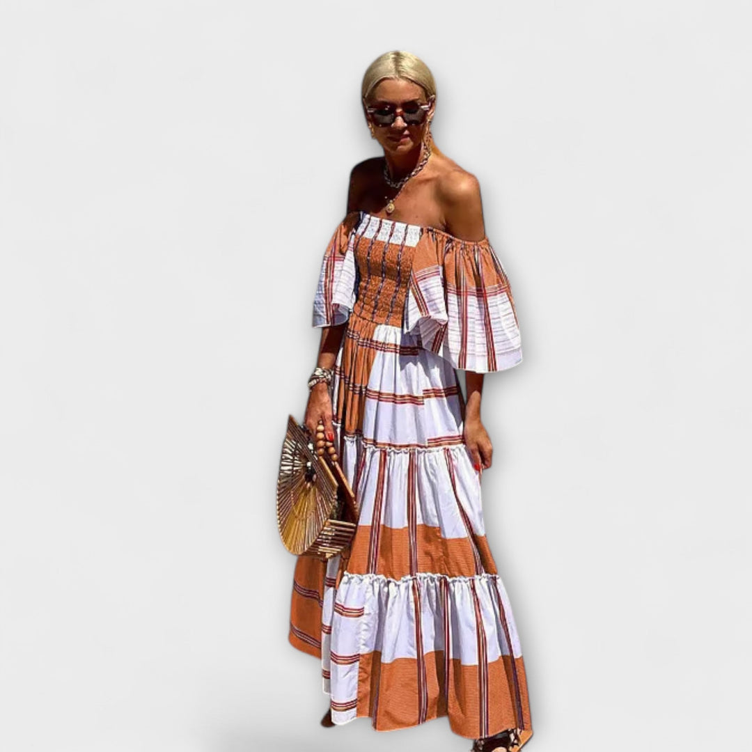 Seraphina - Elegant Off-Shoulder Maxi Dress with Exquisite Mexican Print