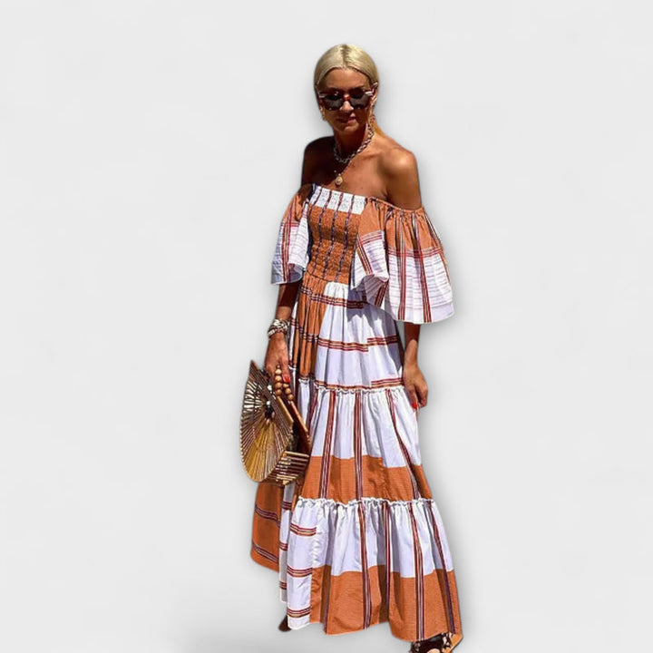 Seraphina - Elegant Off-Shoulder Maxi Dress with Exquisite Mexican Print