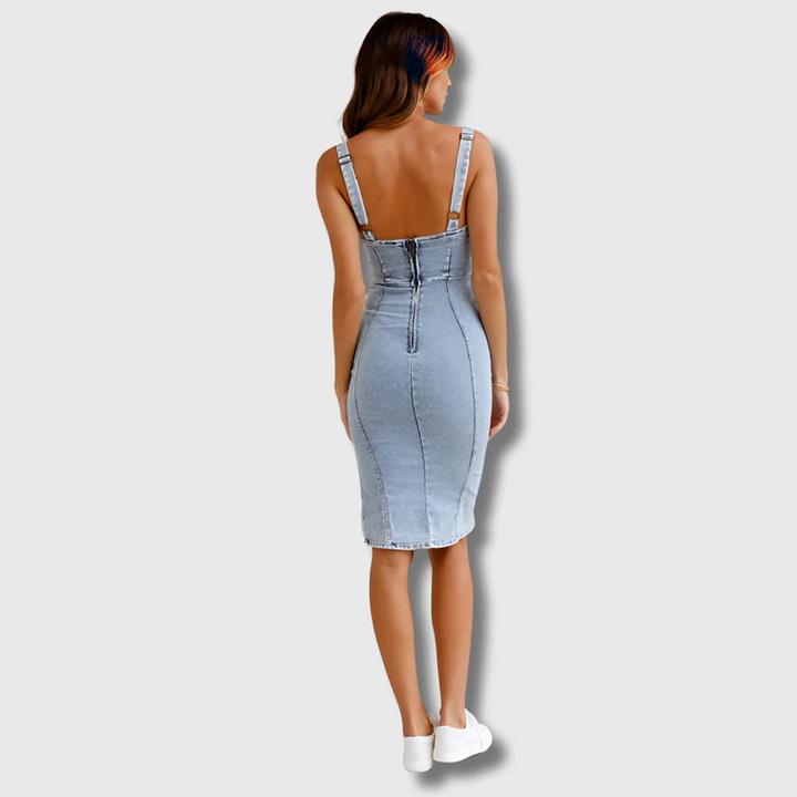 Hester - Fitted Halter Neck Denim Dress