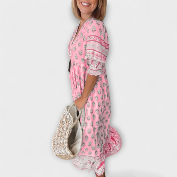Jasmine - Boho Maxi Dress with Relaxed Long Lantern Sleeves