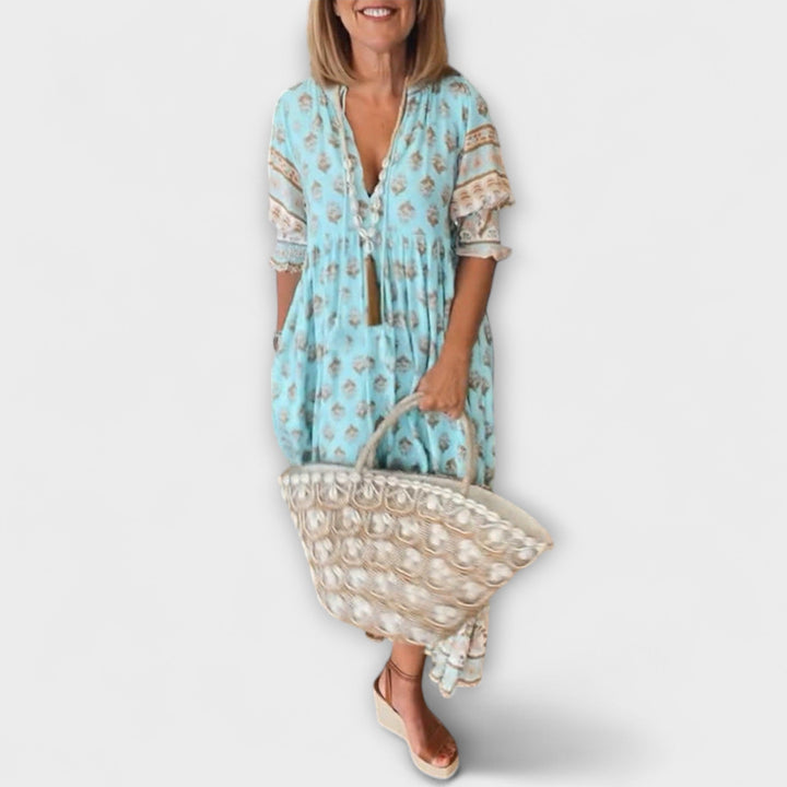 Jasmine - Boho Maxi Dress with Relaxed Long Lantern Sleeves