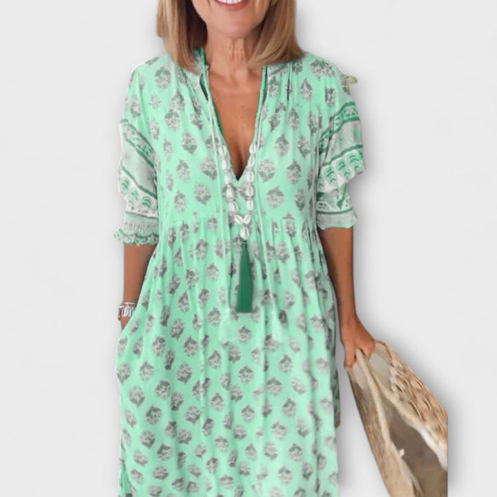 Jasmine - Boho Maxi Dress with Relaxed Long Lantern Sleeves