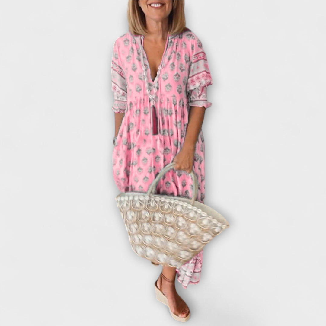 Jasmine - Boho Maxi Dress with Relaxed Long Lantern Sleeves