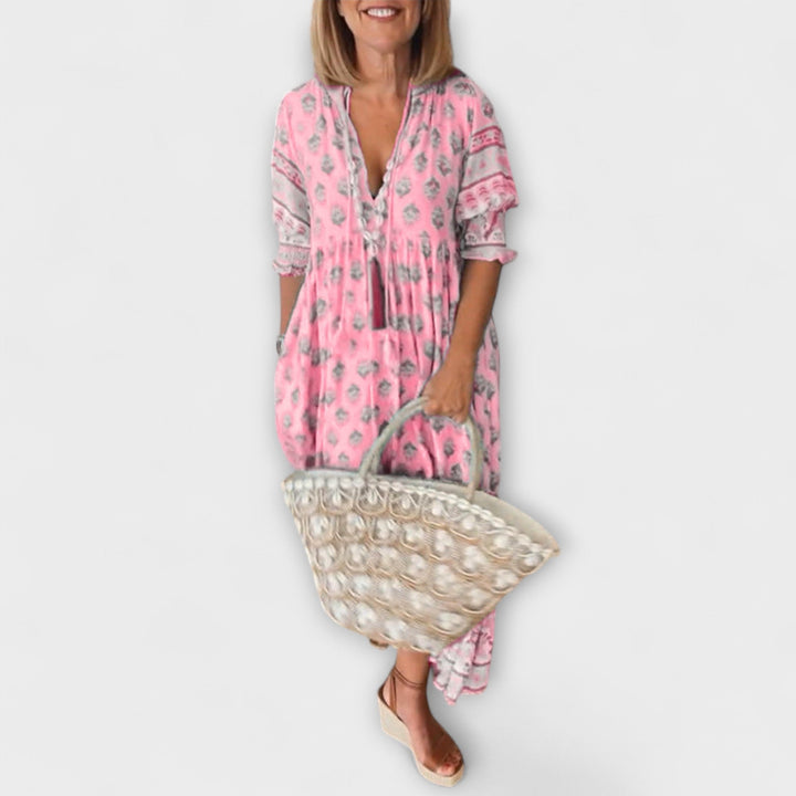 Jasmine - Boho Maxi Dress with Relaxed Long Lantern Sleeves