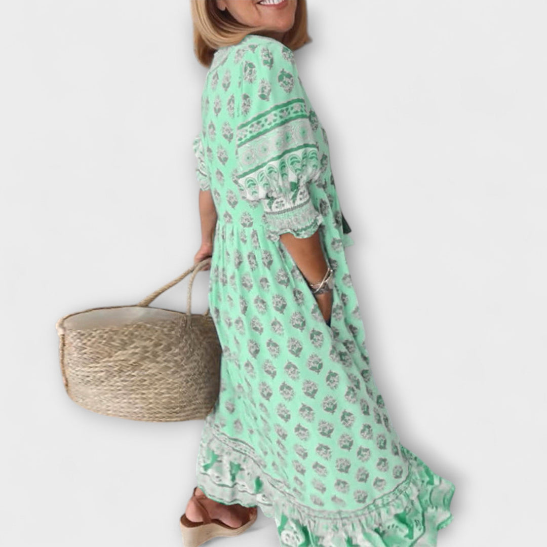 Jasmine - Boho Maxi Dress with Relaxed Long Lantern Sleeves