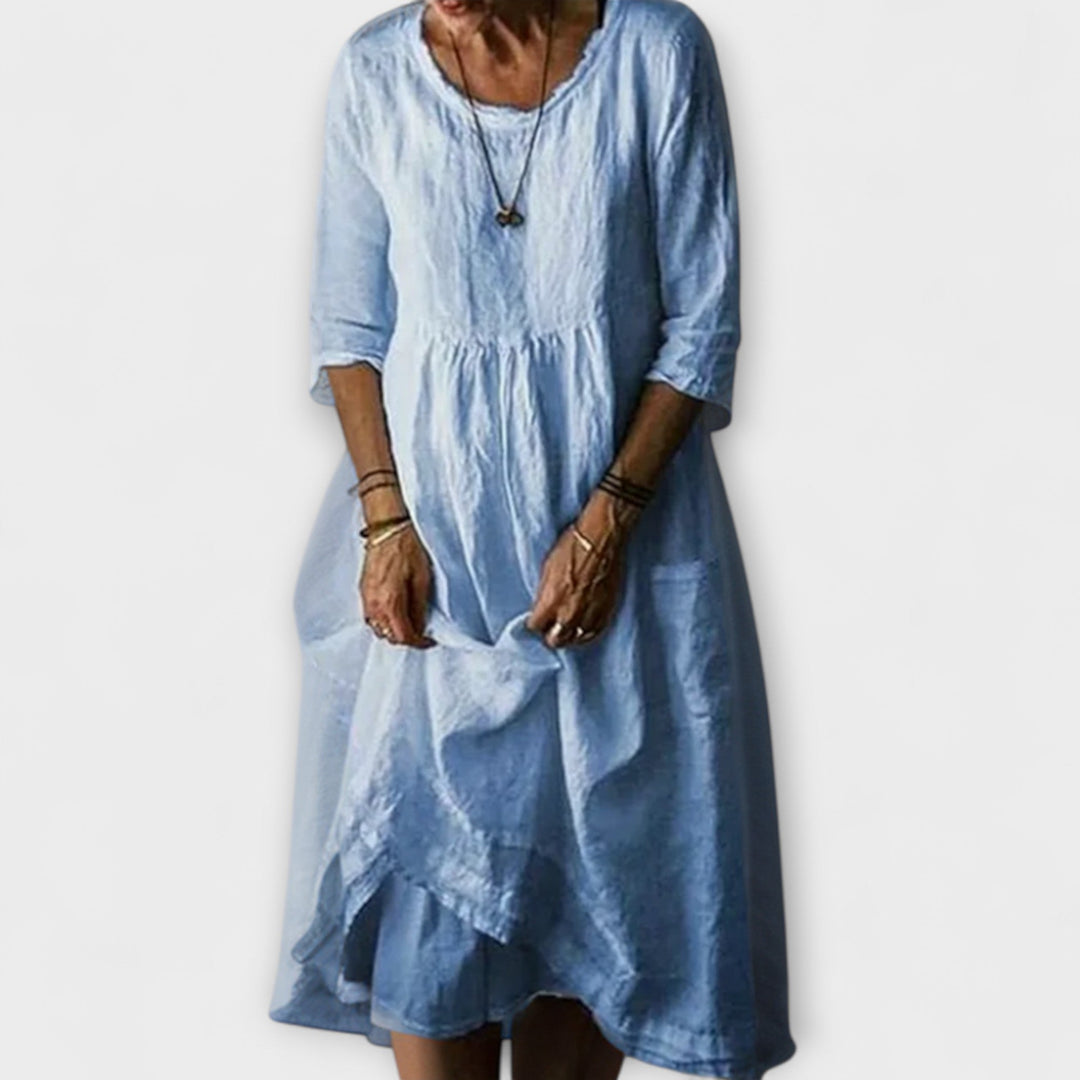 Katie - Midi Dress in Summer Pleated Cotton Linen