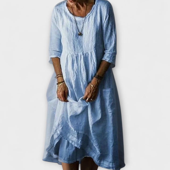 Katie - Midi Dress in Summer Pleated Cotton Linen