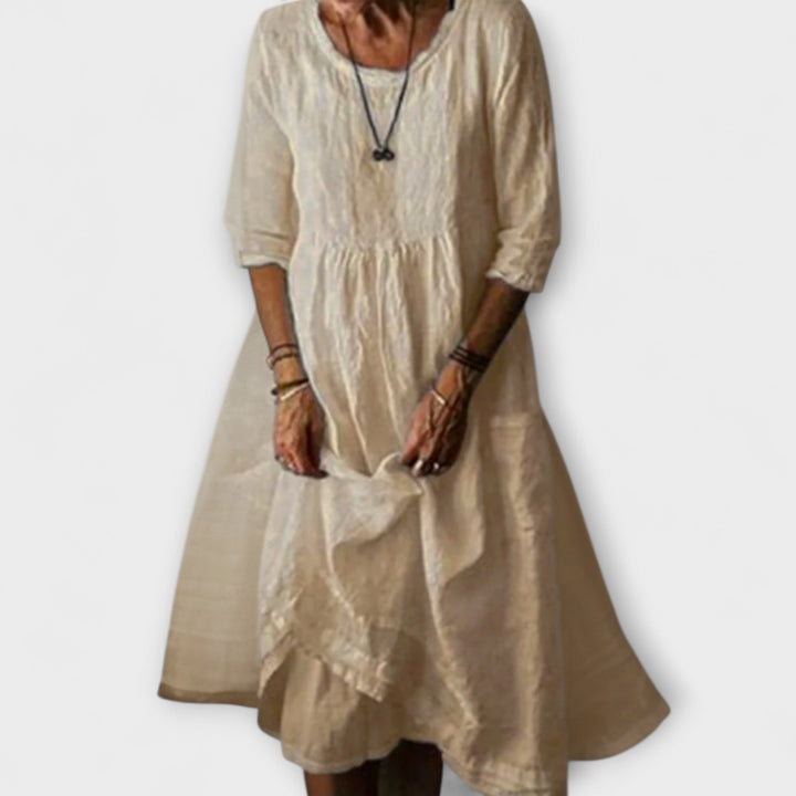Katie - Midi Dress in Summer Pleated Cotton Linen