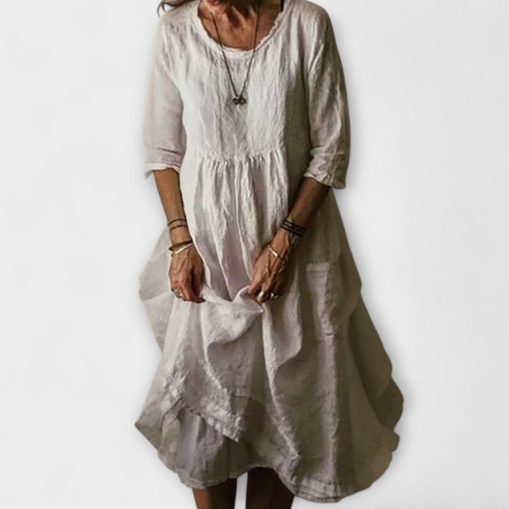 Katie - Midi Dress in Summer Pleated Cotton Linen