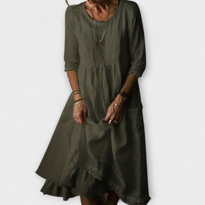 Katie - Midi Dress in Summer Pleated Cotton Linen