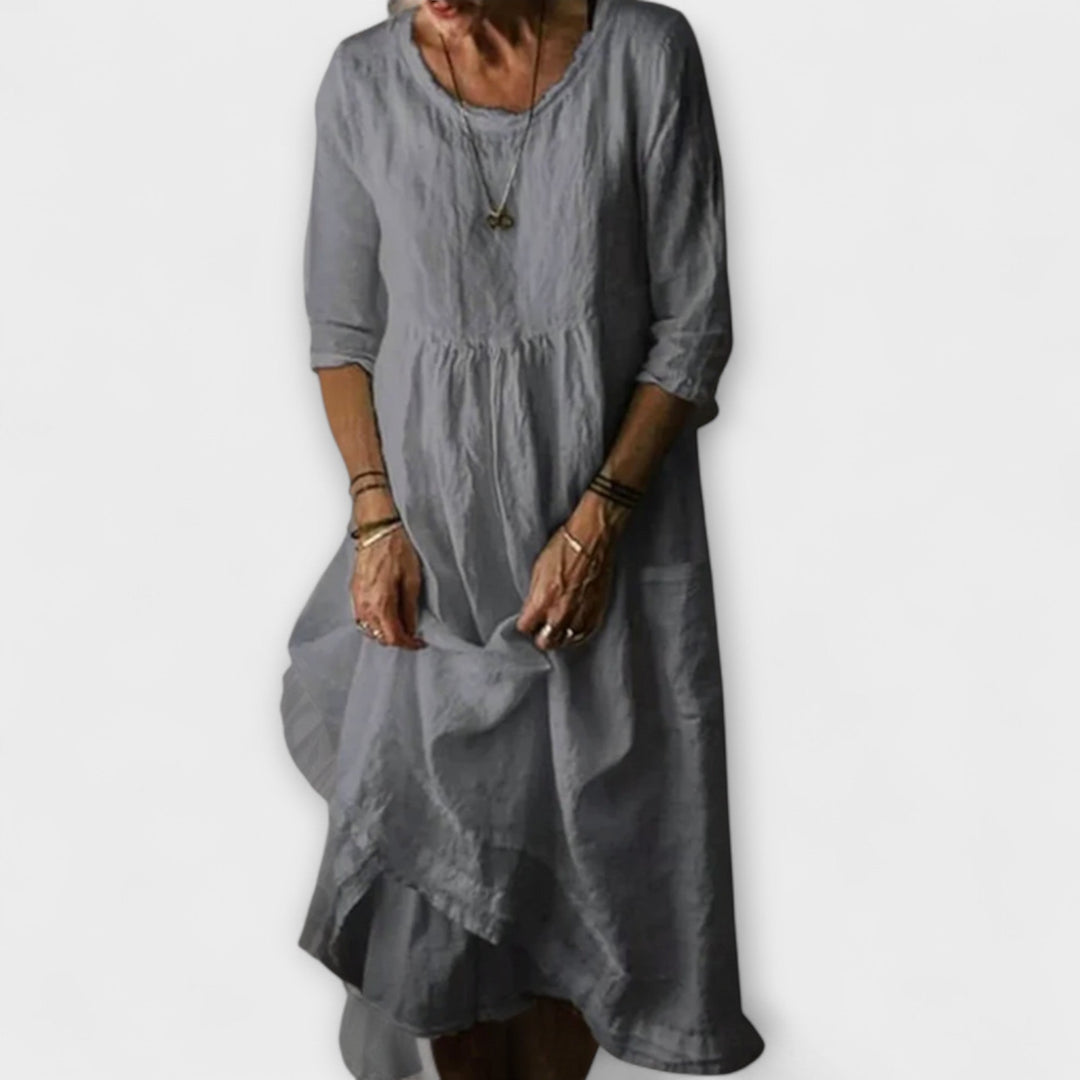 Katie - Midi Dress in Summer Pleated Cotton Linen