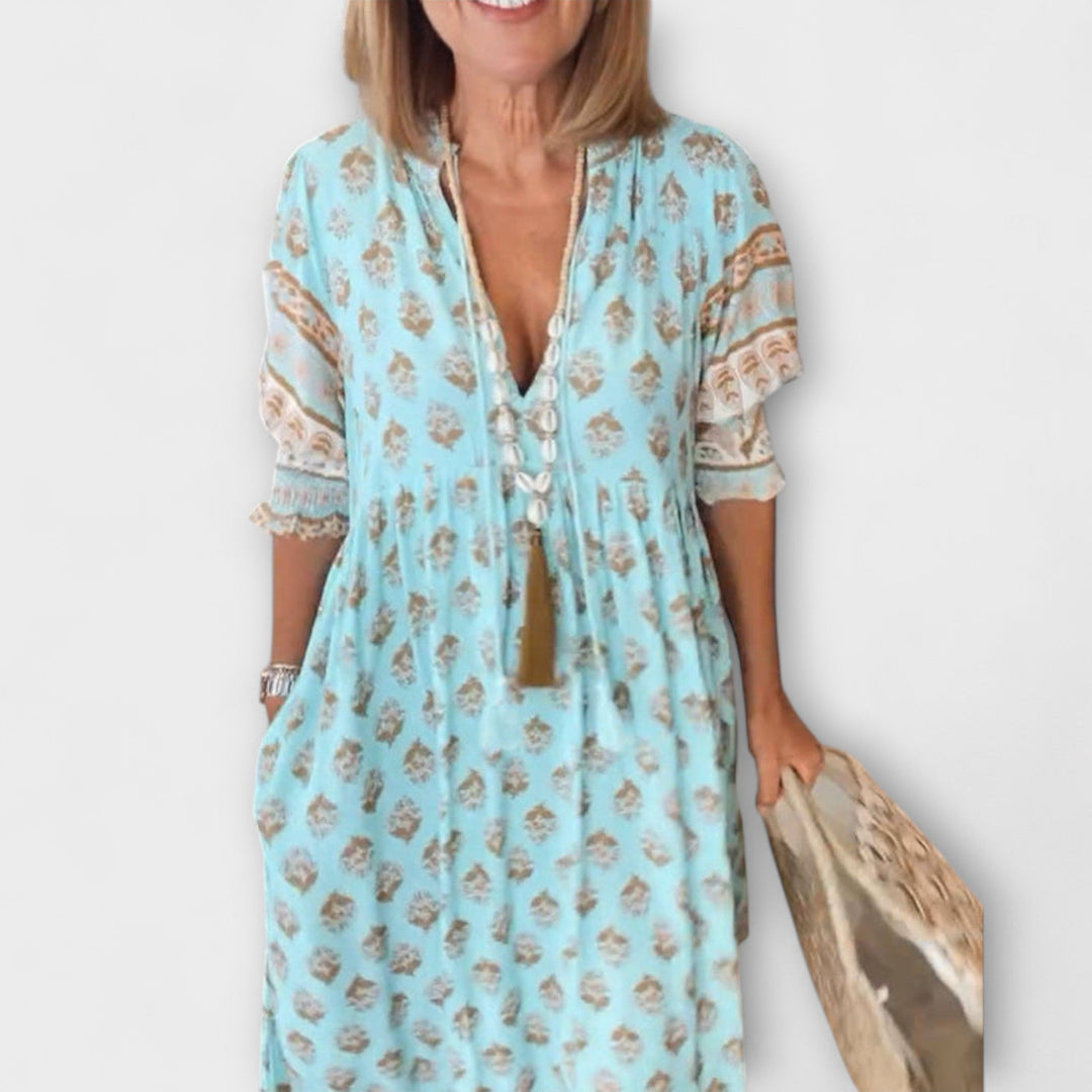 Jasmine - Boho Maxi Dress with Relaxed Long Lantern Sleeves