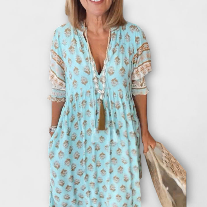 Jasmine - Boho Maxi Dress with Relaxed Long Lantern Sleeves