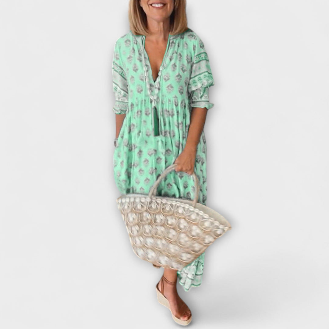 Jasmine - Boho Maxi Dress with Relaxed Long Lantern Sleeves