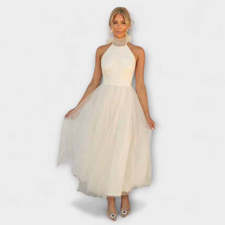 Pearlina - Elegant High Neck Mesh Dress