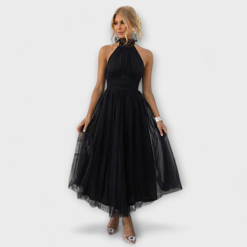 Pearlina - Elegant High Neck Mesh Dress