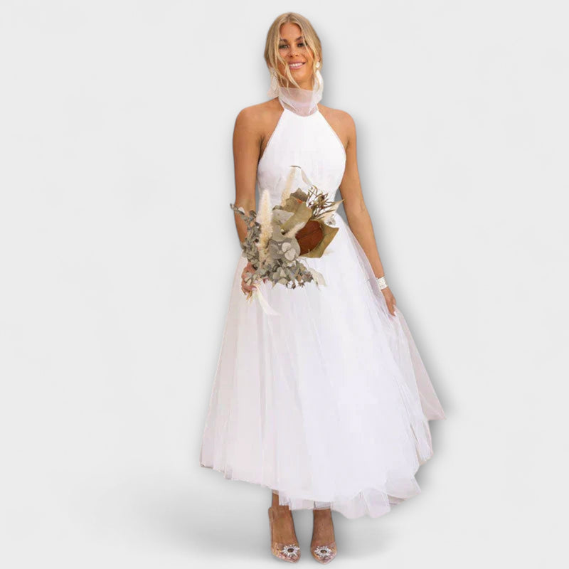 Pearlina - Elegant High Neck Mesh Dress
