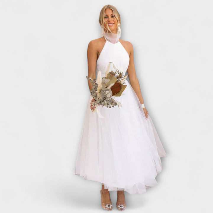 Pearlina - Elegant High Neck Mesh Dress
