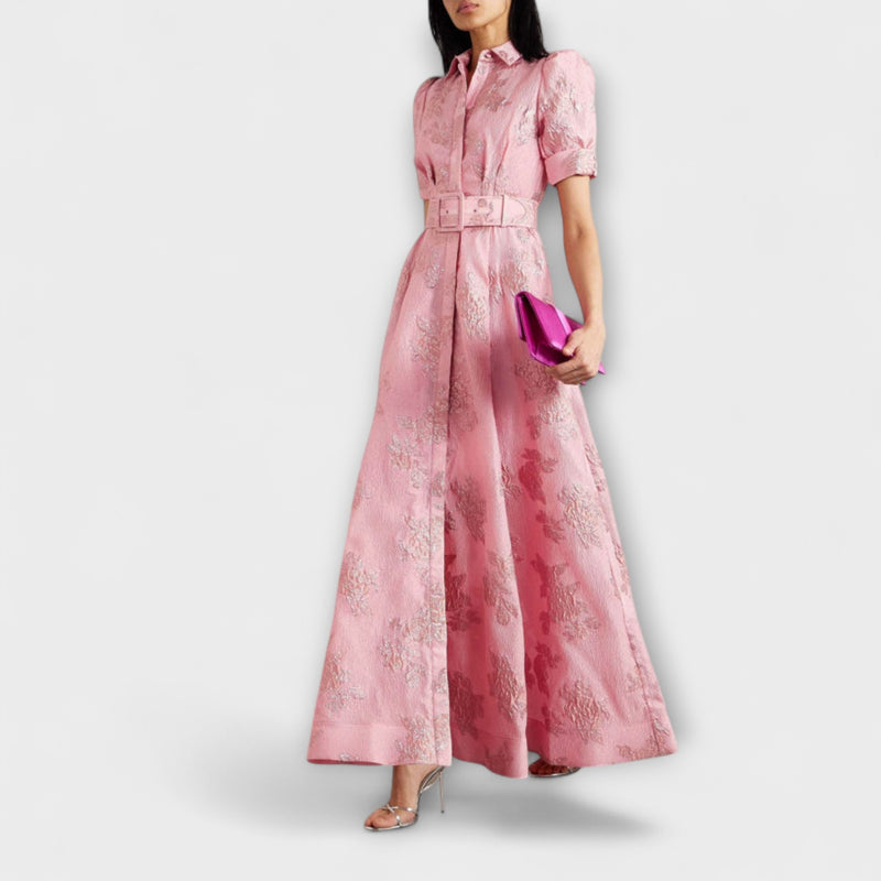 Aven - Vintage Pink High-Waisted Lapel Dress