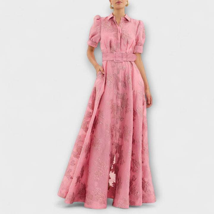 Aven - Vintage Pink High-Waisted Lapel Dress