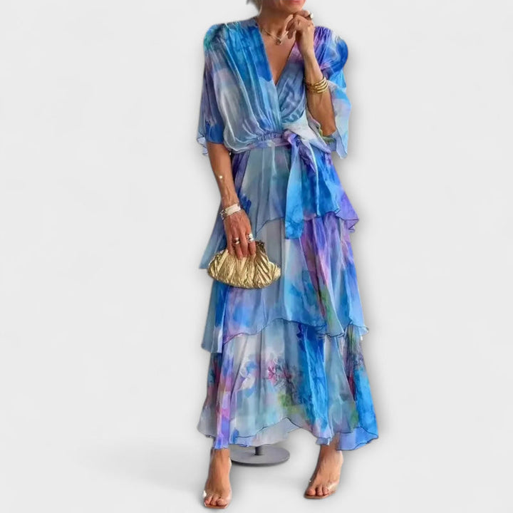 Solstice - Elegant Flowy Half Sleeve Layered Party Dress