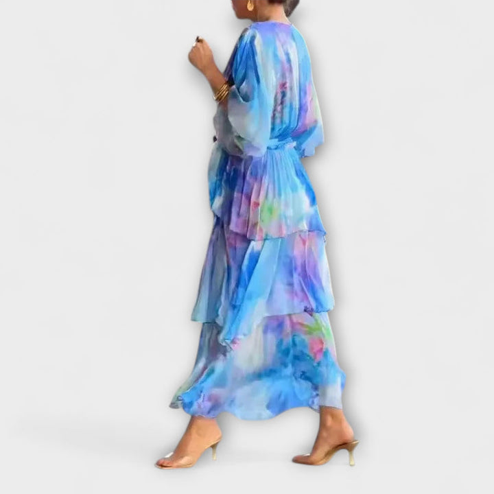Solstice - Elegant Flowy Half Sleeve Layered Party Dress