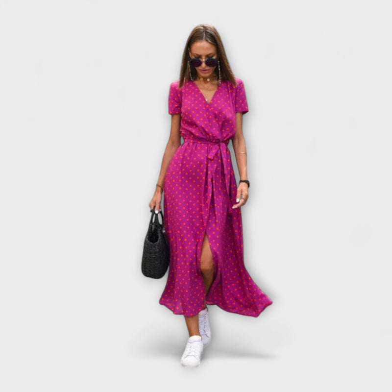 Vada - Sunset Stroll V-Neck Printed Dress with Slit