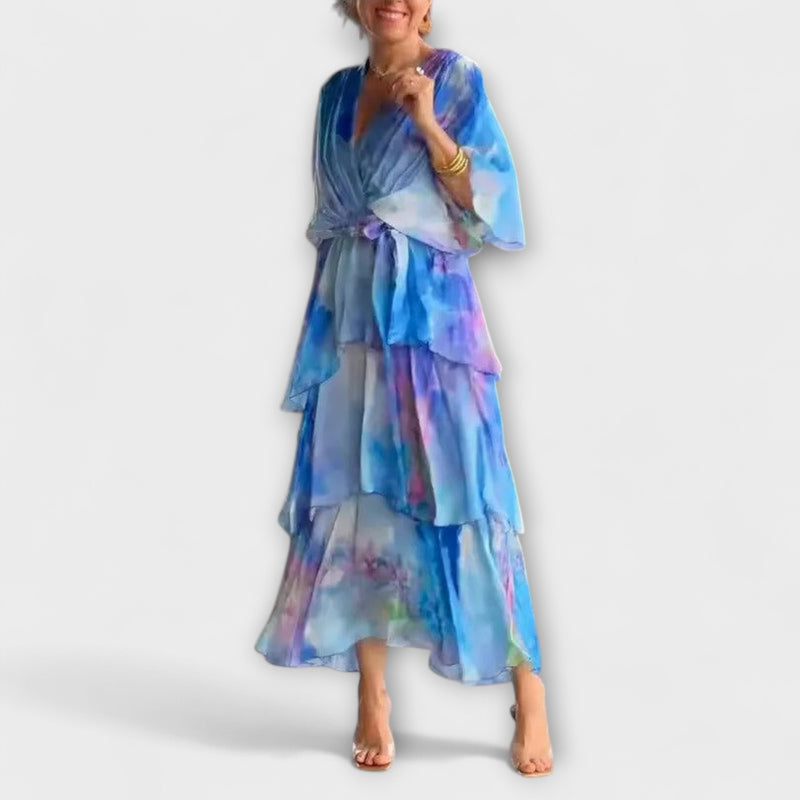 Solstice - Elegant Flowy Half Sleeve Layered Party Dress