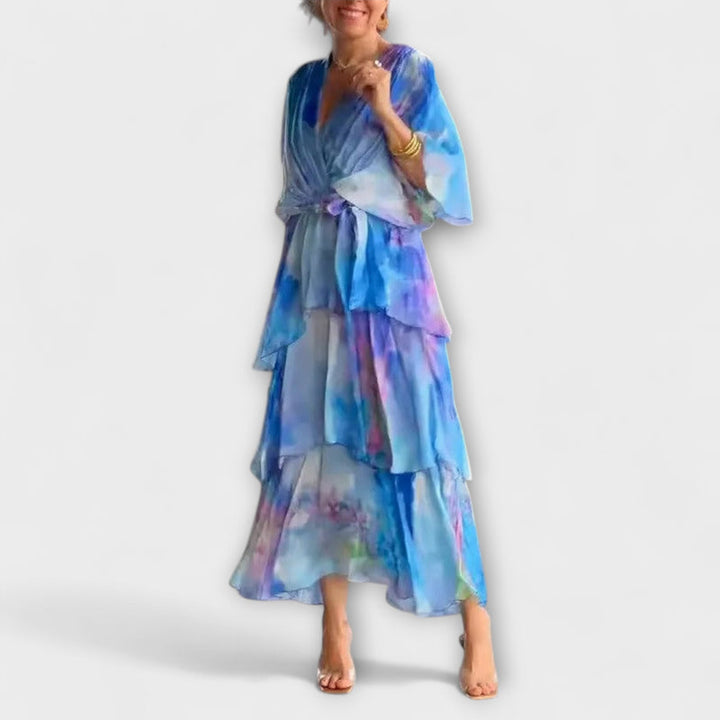 Solstice - Elegant Flowy Half Sleeve Layered Party Dress