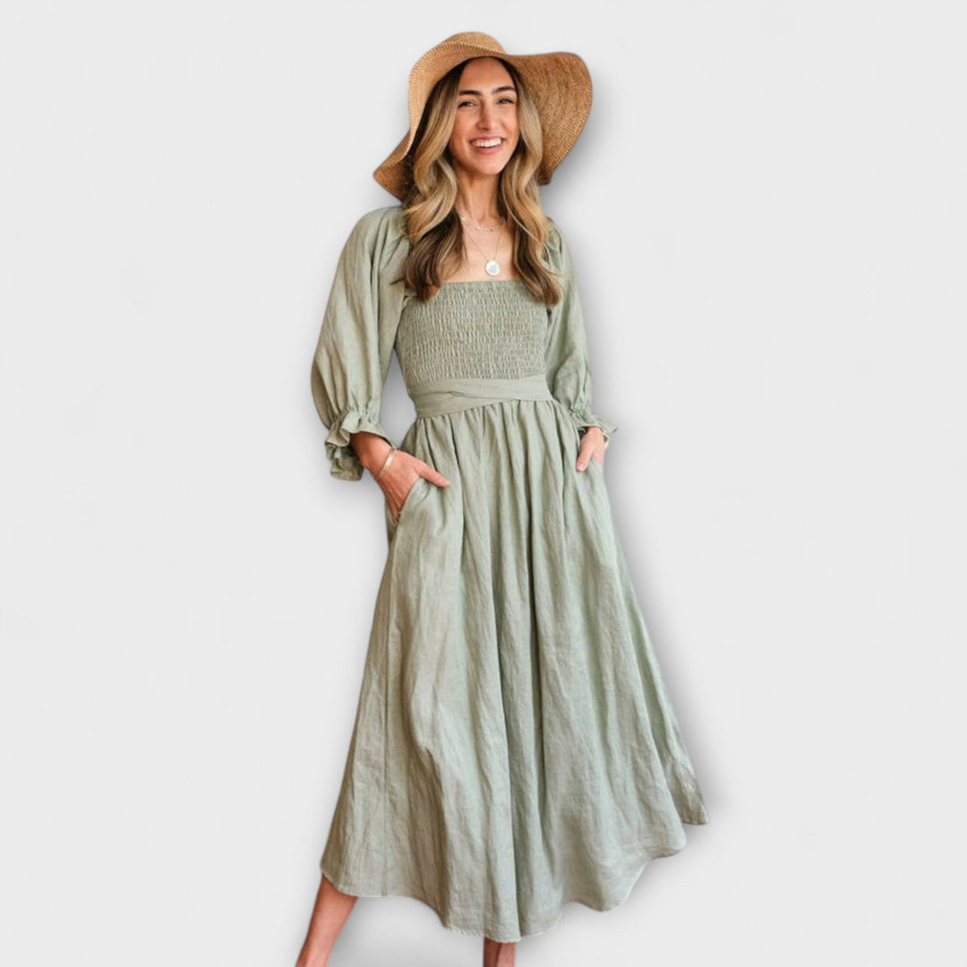 Aviana - Chic Reversible Maxi Dress with Puff Sleeves