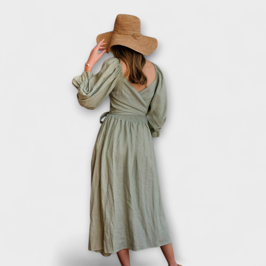 Aviana - Chic Reversible Maxi Dress with Puff Sleeves