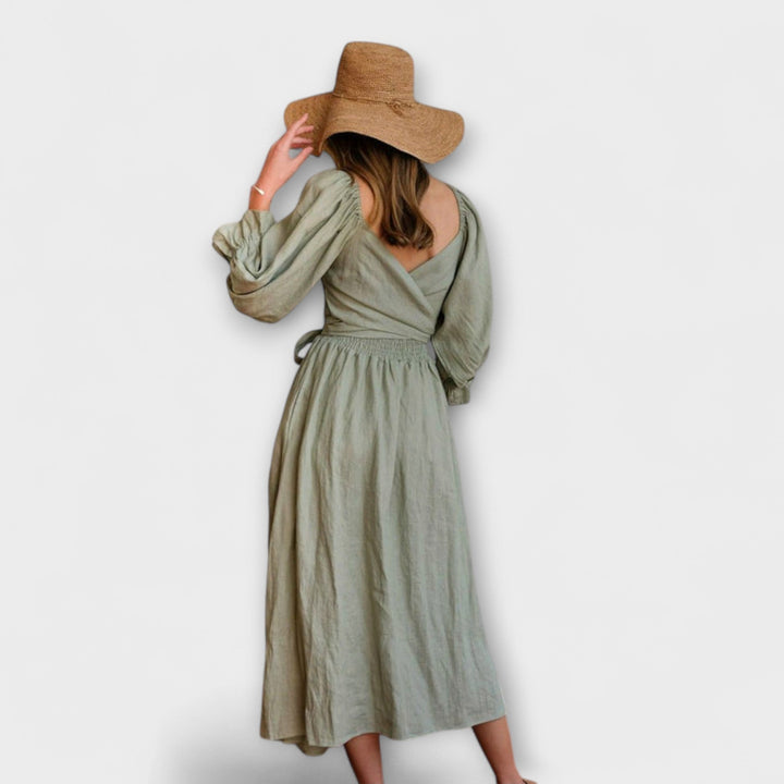 Aviana - Chic Reversible Maxi Dress with Puff Sleeves