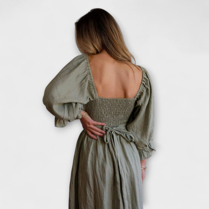 Aviana - Chic Reversible Maxi Dress with Puff Sleeves
