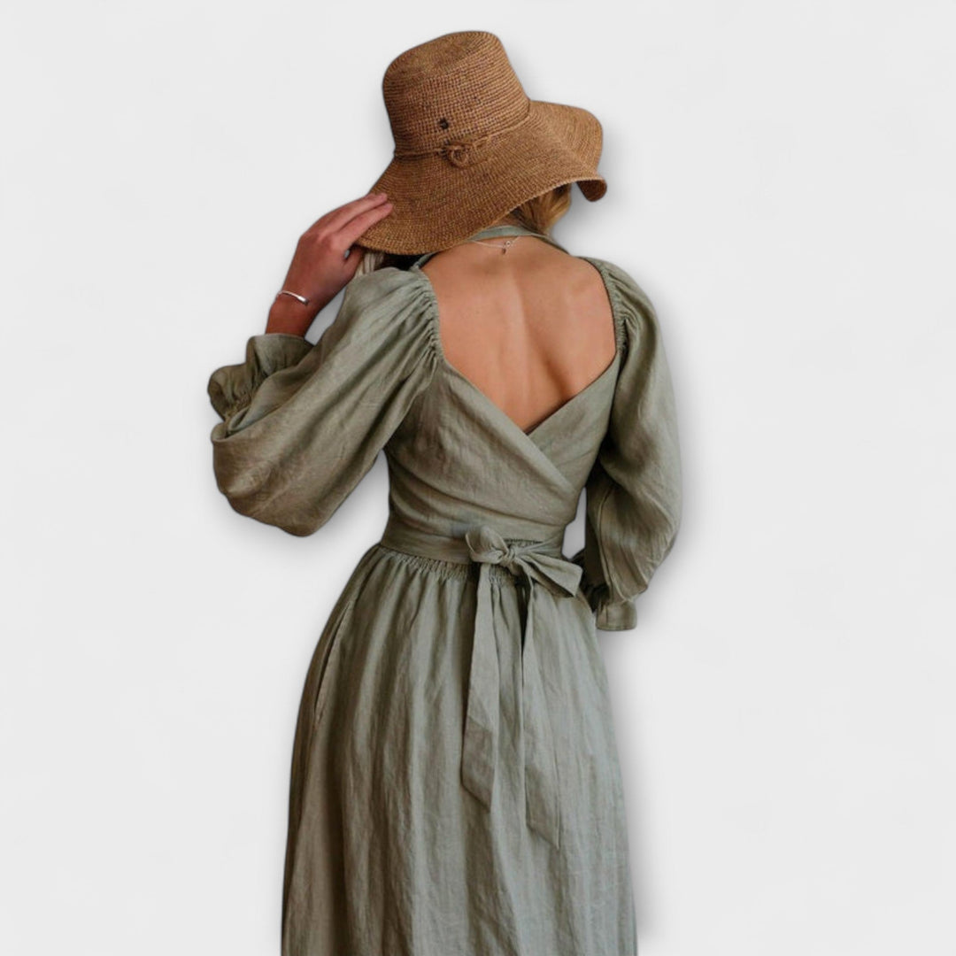 Aviana - Chic Reversible Maxi Dress with Puff Sleeves