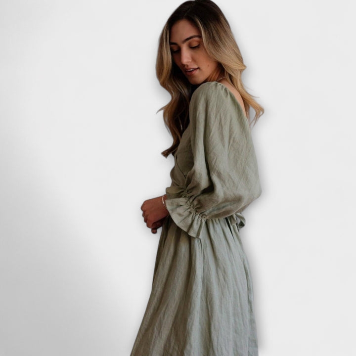 Aviana - Chic Reversible Maxi Dress with Puff Sleeves