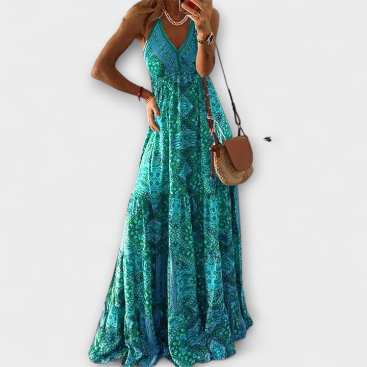 Wren - Bohemian V-Neck Maxi Dress with Spaghetti Straps
