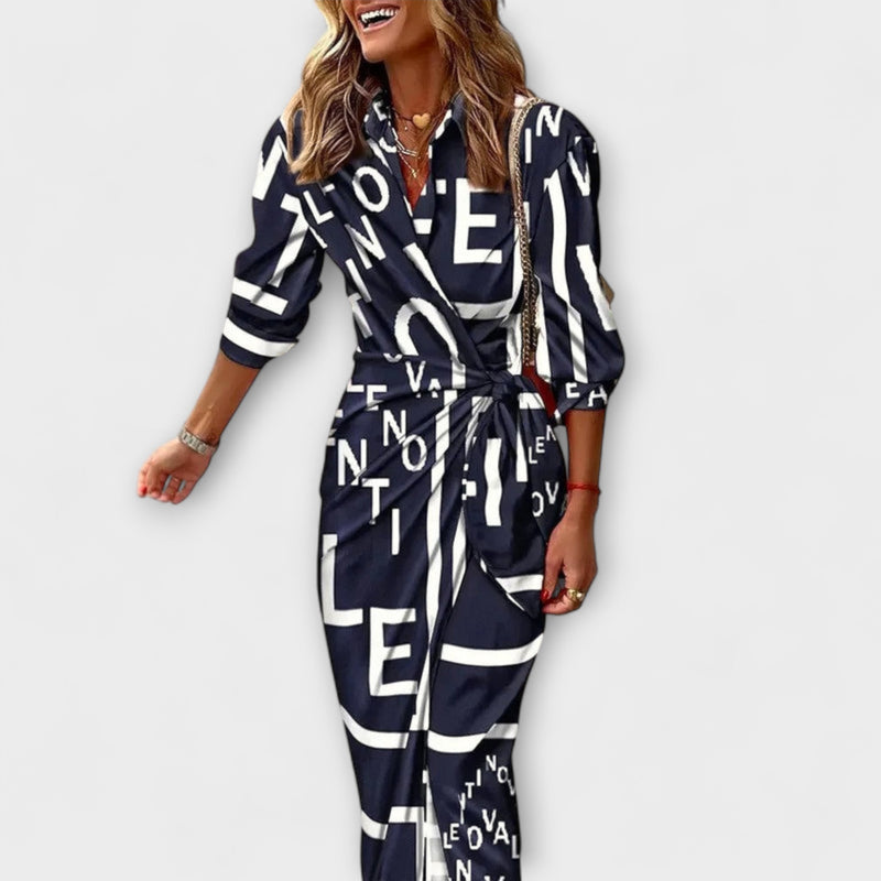 Zella - Striped Lace-Up Midi Dress with Fashionable V-Neck