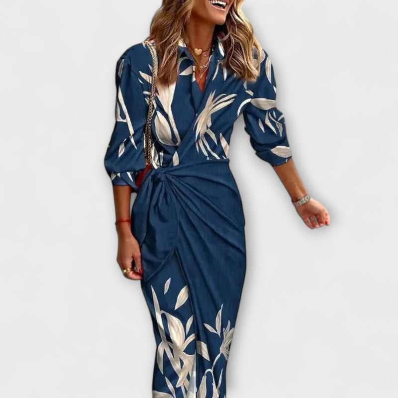 Zella - Striped Lace-Up Midi Dress with Fashionable V-Neck